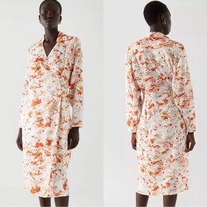 COS Floral Watercolor Wrap Dress White Orange Size EUR 34 US 4 Lyocell